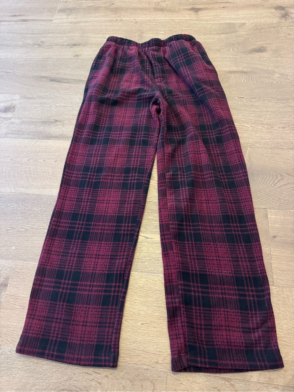 SKIMS Burgundy and Black Plaid Fleece Joggers